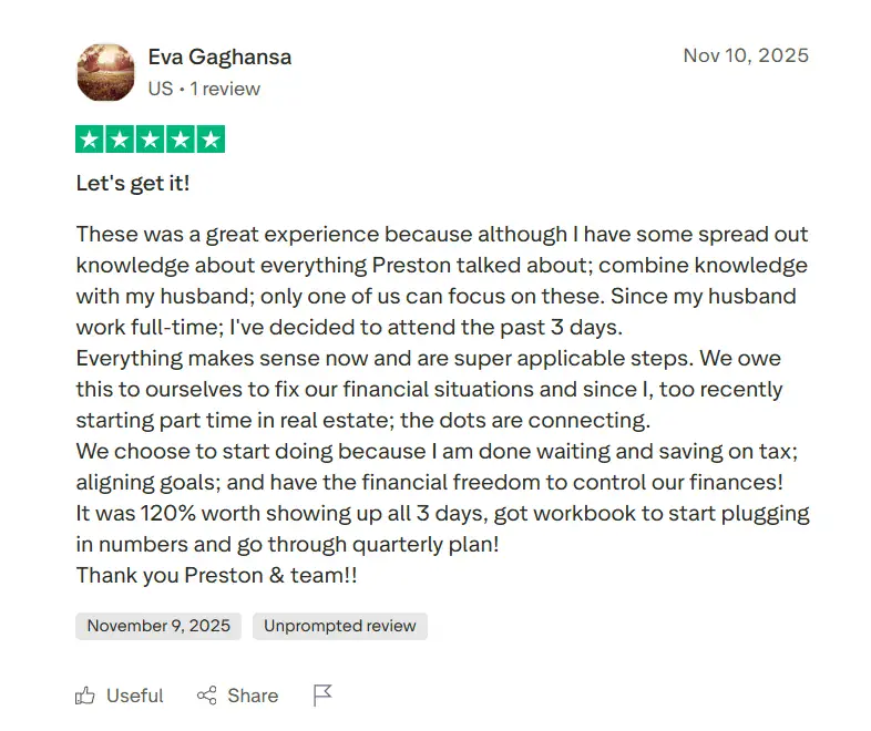 Trustpilot review from Eva: "Everything makes sense now and are super applicable steps"